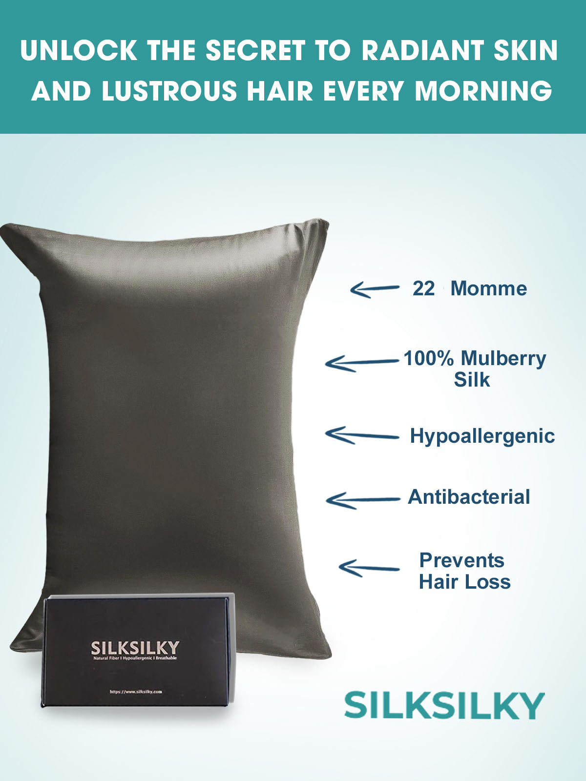 [Dunkelgrau] SilkSilky-DE 22Momme Reine Seide Pillowcase 003