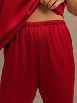 [Rotwein] SilkSilky-DE 19Momme Ärmellos Tiefer Rundhalsausschnitt Damen Pyjamas 003