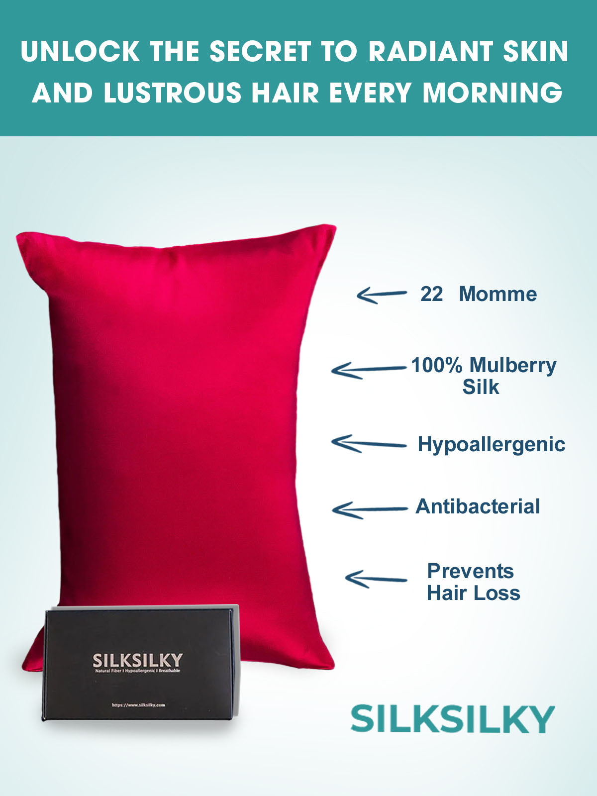 [Rotwein] SilkSilky-DE 22Momme Reine Seide Pillowcase 003