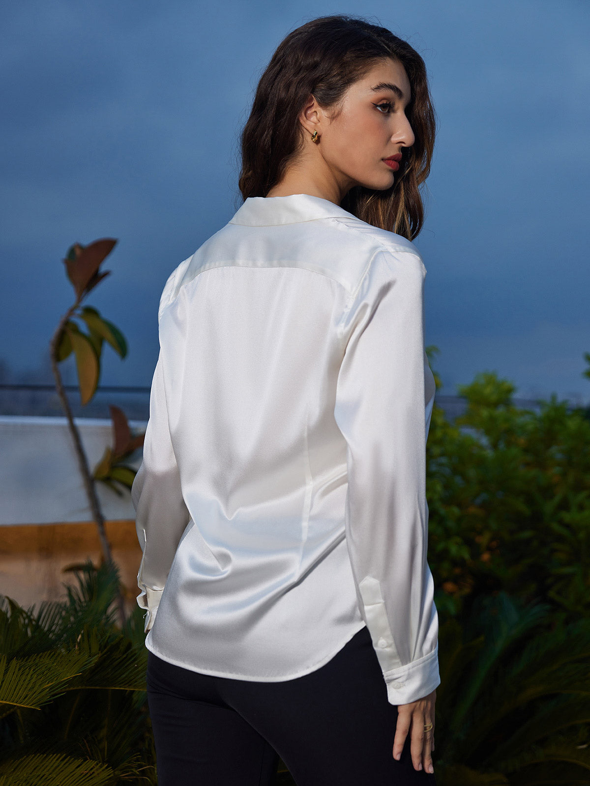 [Weiß] SilkSilky-DE Seide Umlegekragen Damenhemd 002