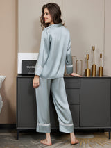 [Blau] SilkSilky-DE Langärmelig Damen Pyjamas 002