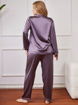 [Lilagrau] SilkSilky-DE Langärmelig Damen Pyjamas Große Größen 002