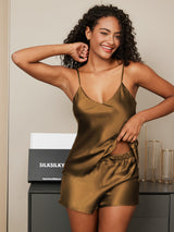 [Kaffee] SilkSilky-DE Sleeveless V Neck Camisole-Set 004