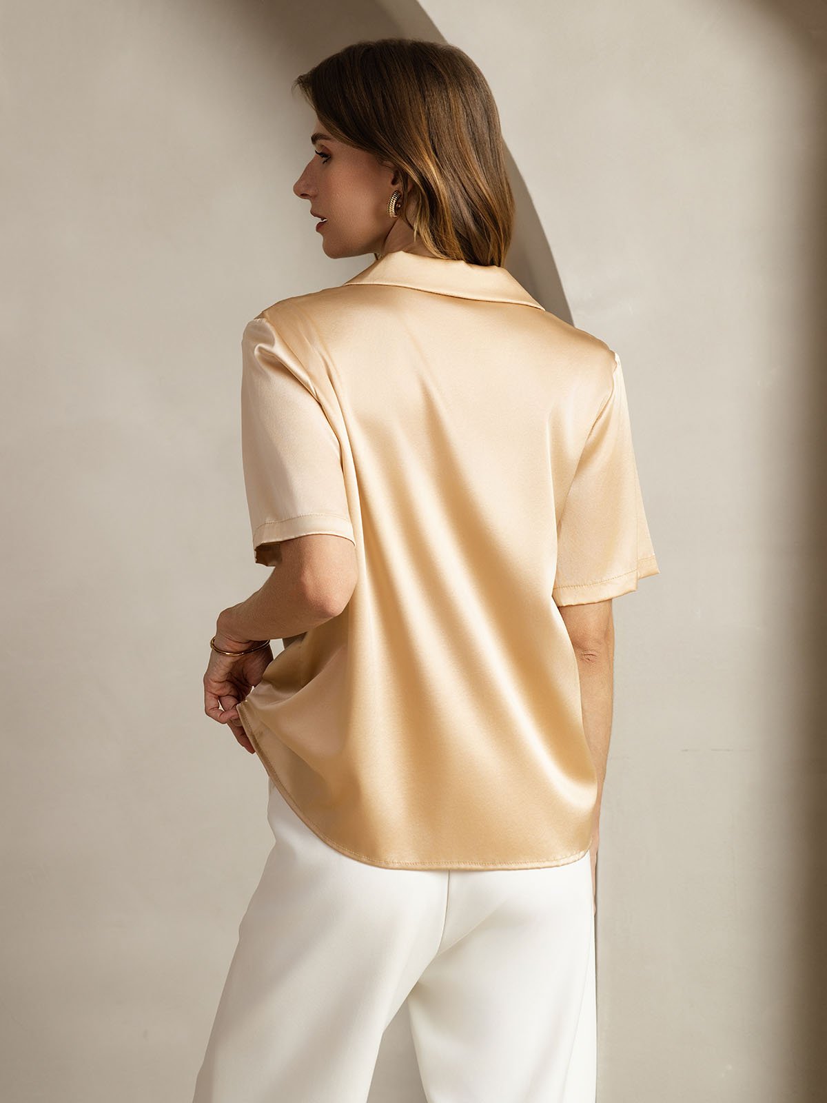 [Champagner] SilkSilky-DE 19Momme Seide Eingekerbter Kragen Damenhemd 002