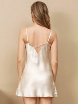 [Beige] SilkSilky-DE Sleeveless V Neck Nachthemden 002