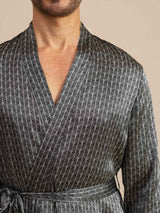 [Schwarzer Ginkgo] SilkSilky-DE Long Sleeve V Neck Herren Morgenmantel 005