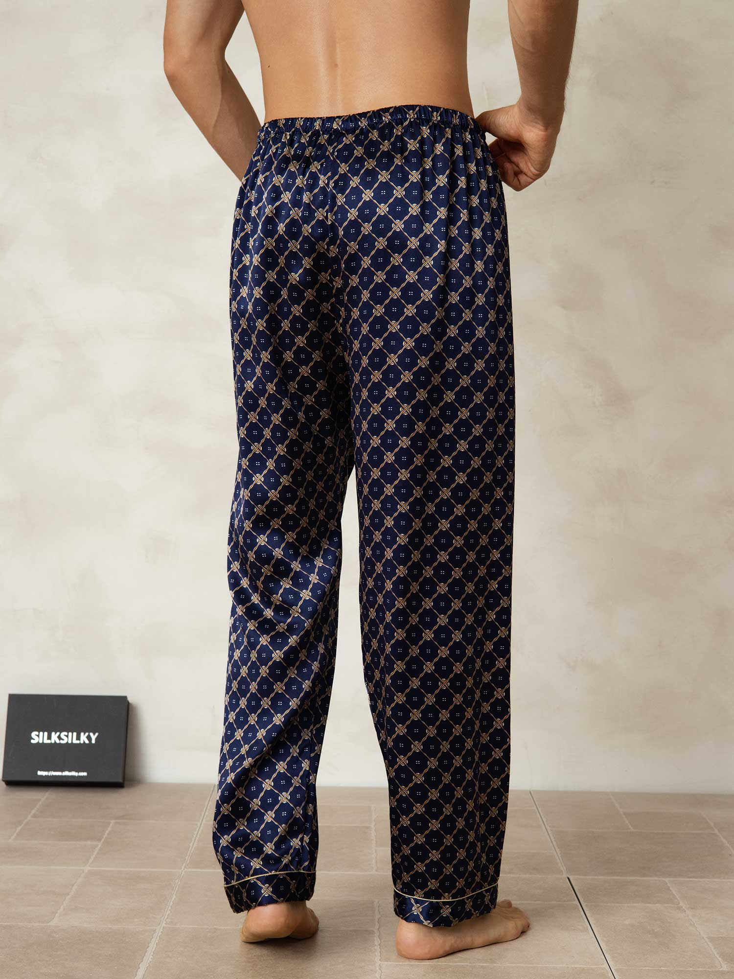 [Marine Kette] SilkSilky-DE Reine Seide Mens Sleep Bottoms 002