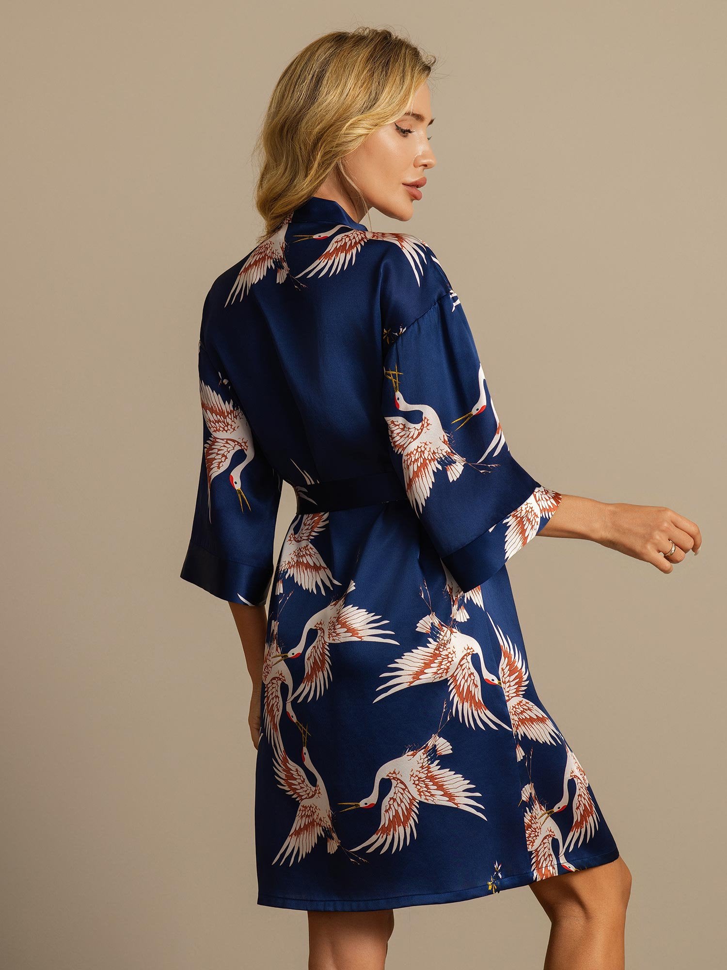 [Dunkelblau] SilkSilky-DE 19Momme Reine Seide Womens Robe 002