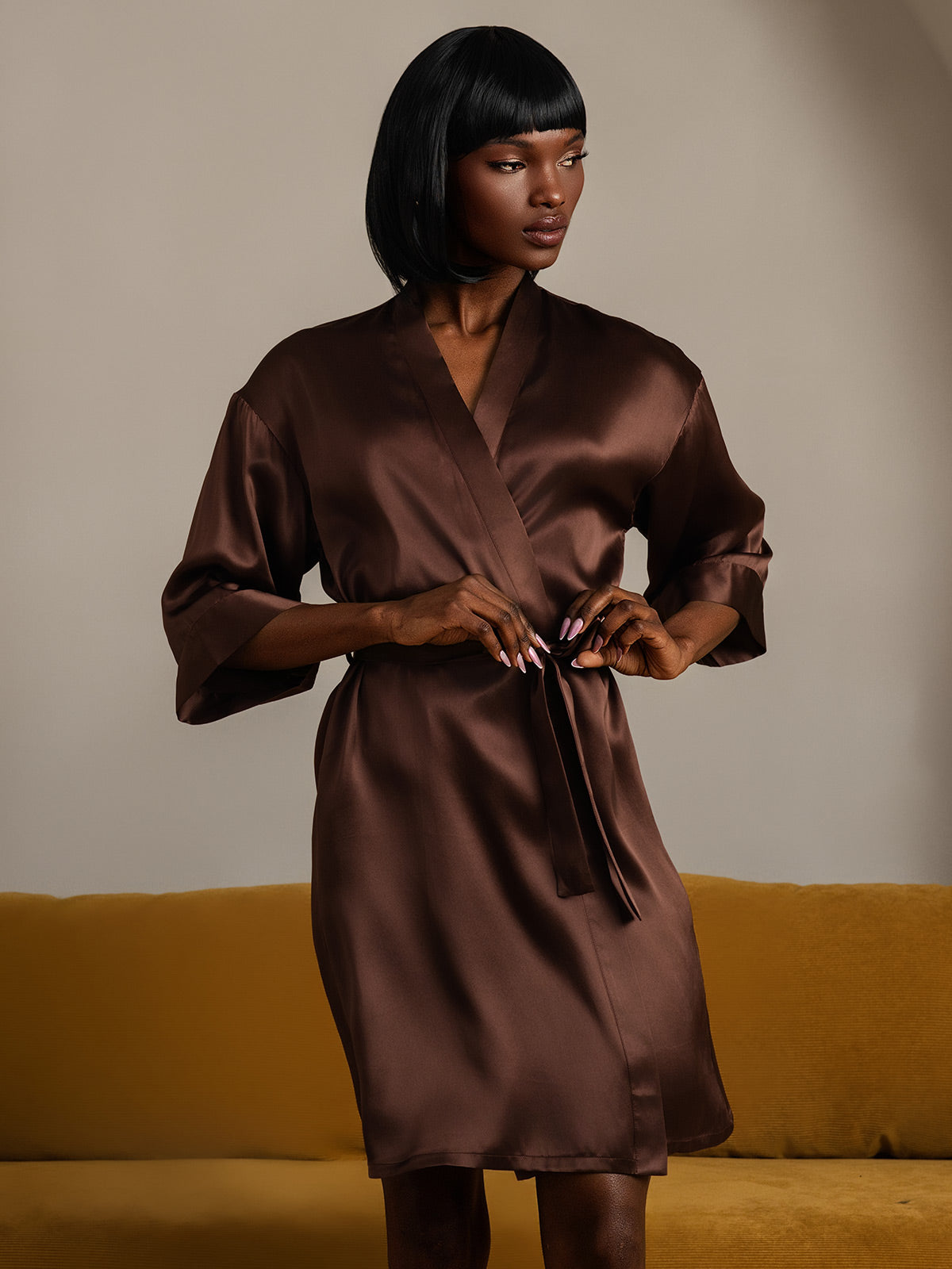 [Kaffee] SilkSilky-DE Reine Seide Womens Robe 005