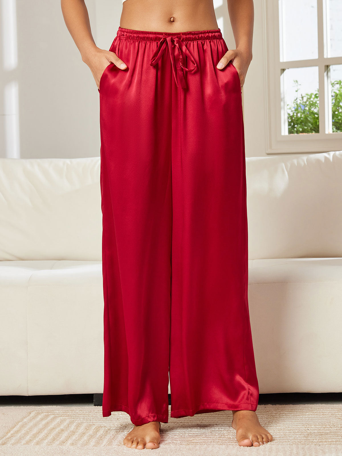 [Rotwein] SilkSilky-DE Reine Seide Womens Pants 003
