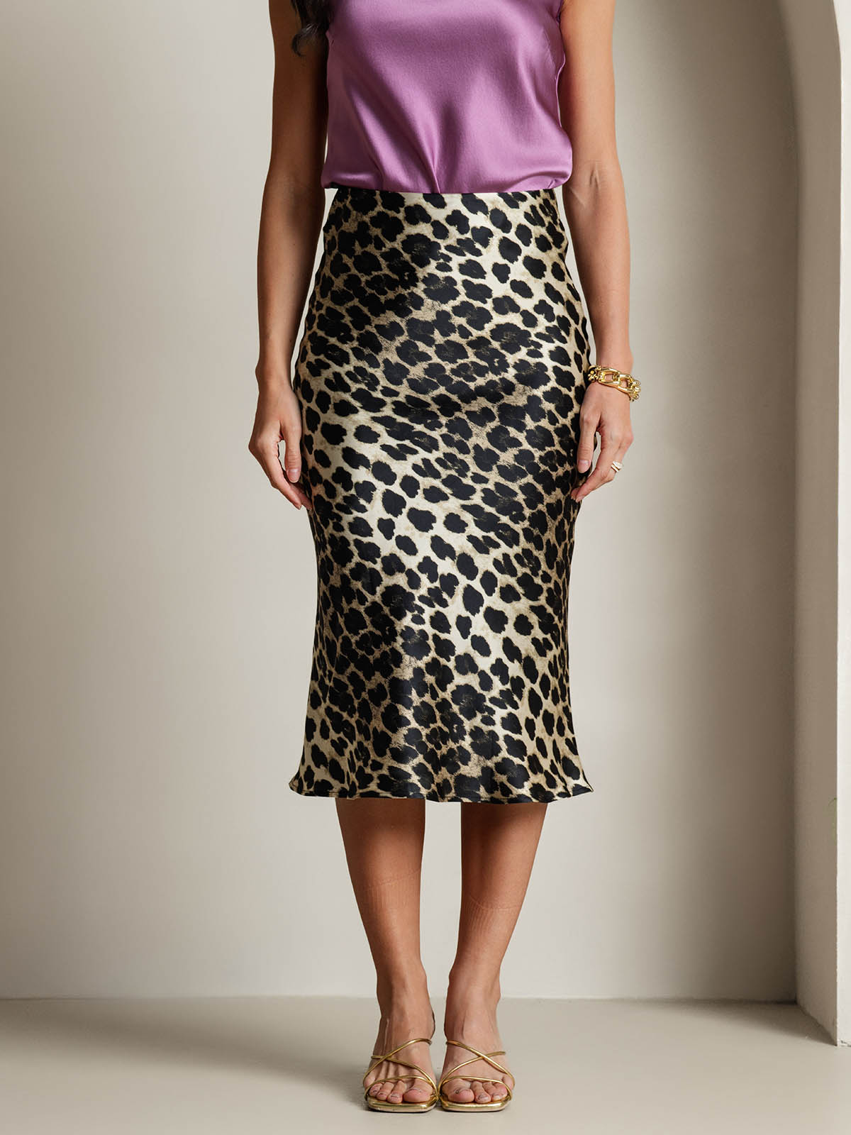 [Leopard] SilkSilky-DE 19Momme Reine Seide Skirt 003