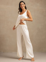 [Weiß] SilkSilky-DE 19Momme Ärmellos Tiefer Rundhalsausschnitt Damen Pyjamas 006