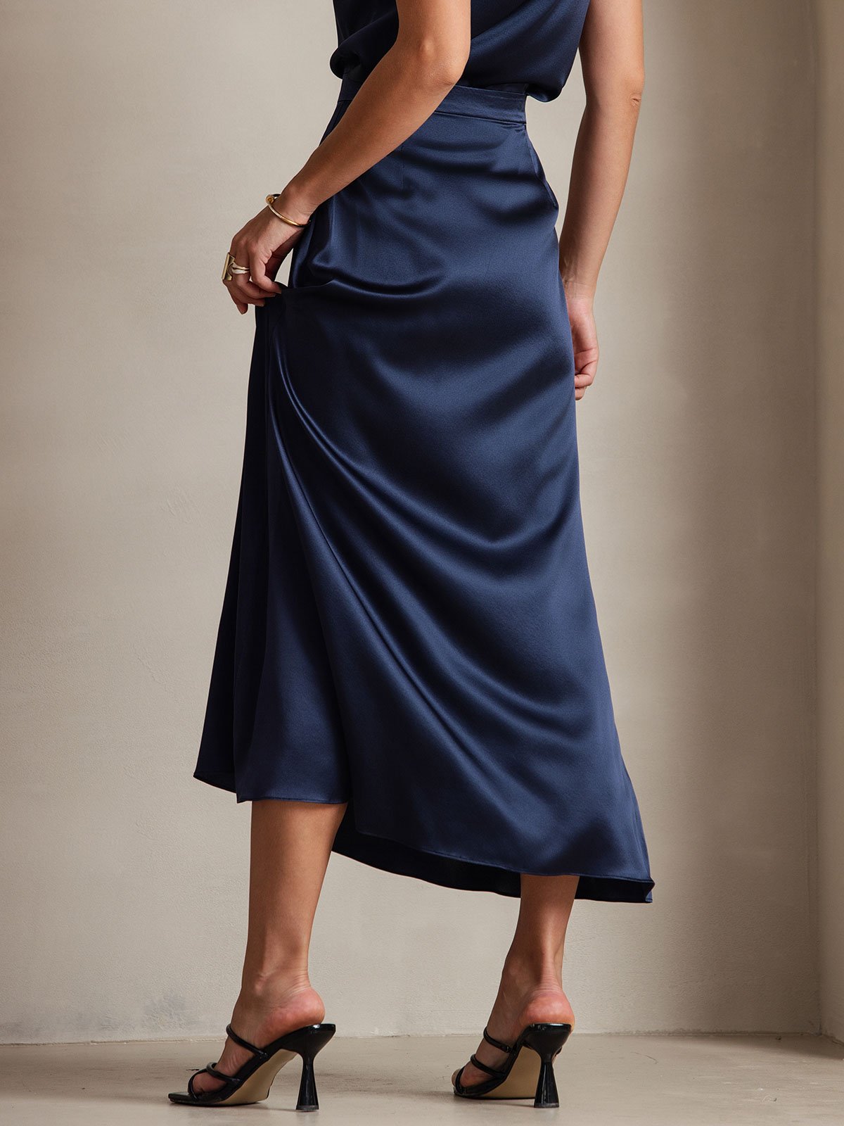 [Dunkelblau] SilkSilky-DE 19Momme Seide Skirt 002