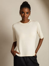 [Beige] SilkSilky-DE Half Sleeve Crew-Ausschnitt T-Shirt 003