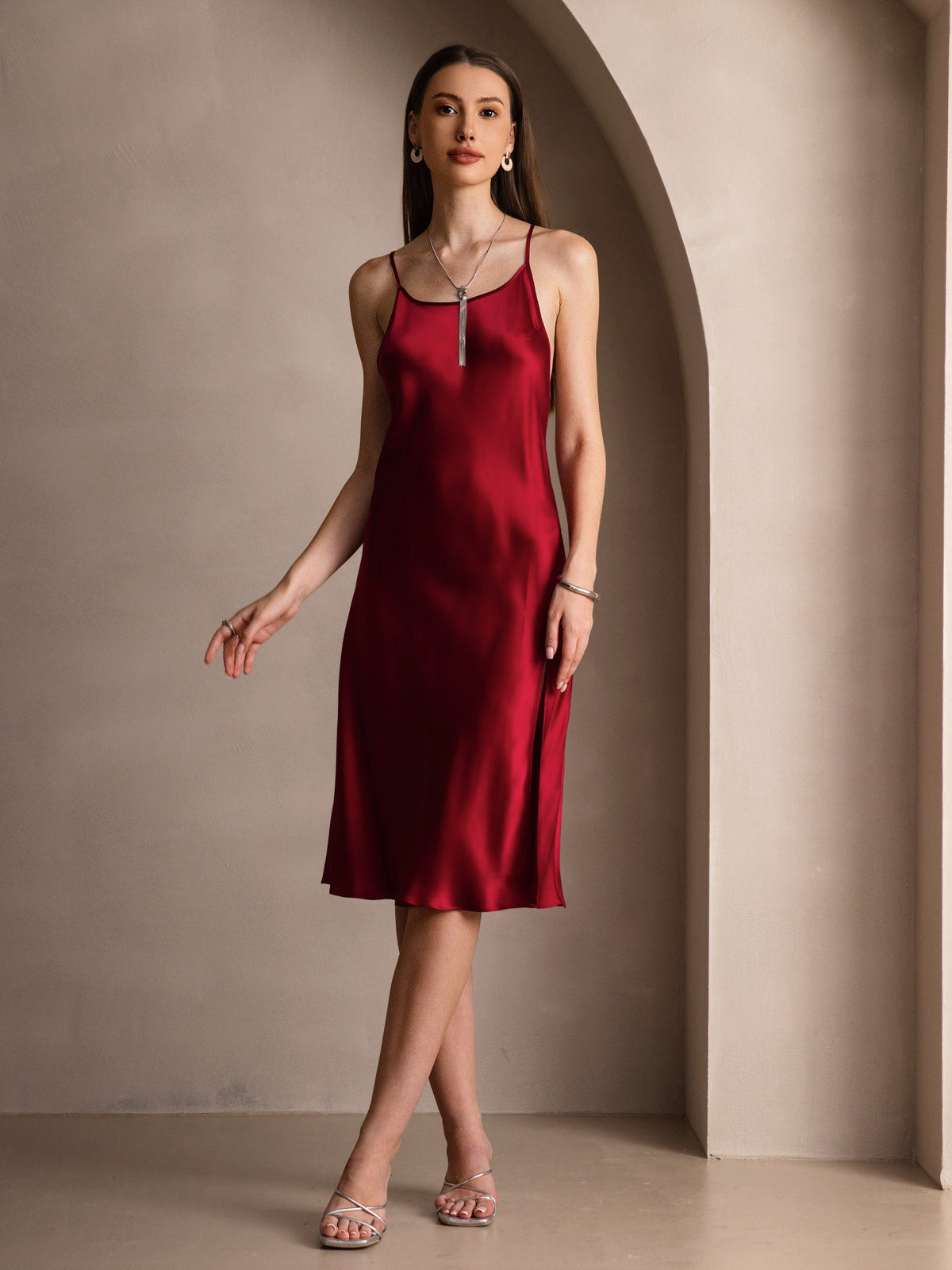 [Rotwein] SilkSilky-DE Reine Seide Dress 005