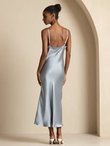 [Graublau] SilkSilky-DE Sleeveless V Neck Kleider 002