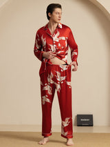 [Rotwein] SilkSilky-DE Long Sleeve Notch-Kragen Herren Pyjamas 008