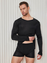 [Schwarz] SilkSilky-DE Long Sleeve Round Neck Herren T-Shirt 004