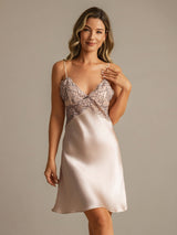 [Rosa] SilkSilky-DE Sleeveless Deep V Neck Nachthemden 008