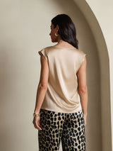 [Champagner] SilkSilky-DE Cap Sleeve Cowl Neck T-Shirt 002