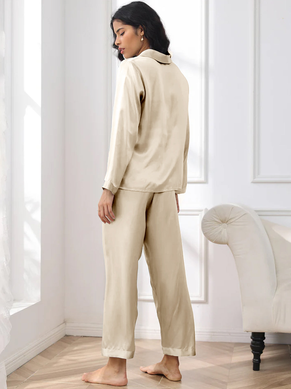 [Champagner] SilkSilky-DE Reine Seide Womens Pajamas 002