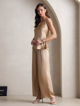 [Champagner] SilkSilky-DE Ärmellos Eckiger Ausschnitt Camisole-Set 005