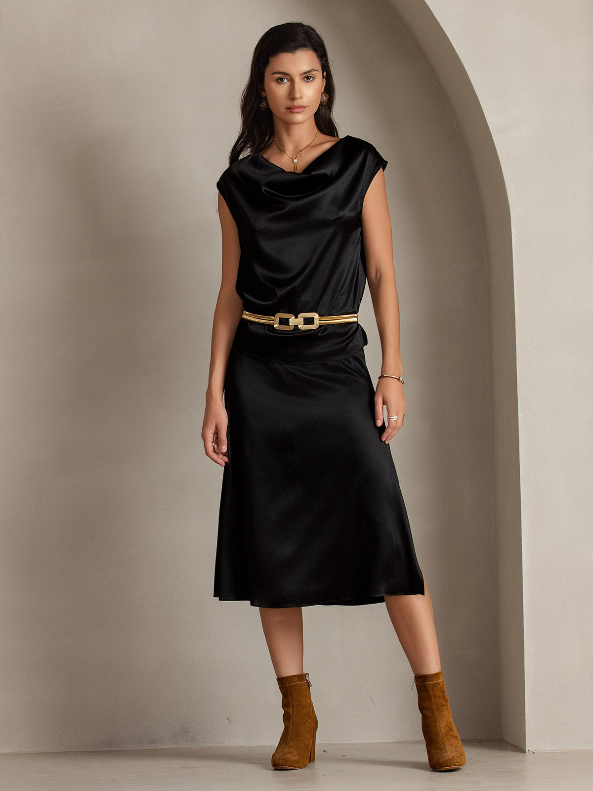 [Schwarz] SilkSilky-DE 19Momme Seide Skirt 007