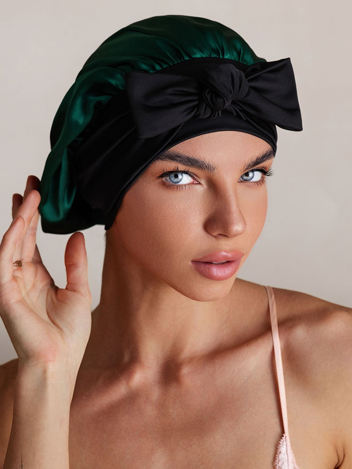[Dunkelgrün] SilkSilky-DE Reine Seide Sleep Cap 005