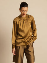 [Bronze] SilkSilky-DE 19Momme Langärmelig Rundhalsausschnitt Bluse 003