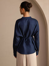 [Dunkelblau] SilkSilky-DE Long Sleeve Blouse 002