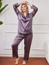 [Lilagrau] SilkSilky-DE Langärmelig Damen Pyjamas Große Größen 004