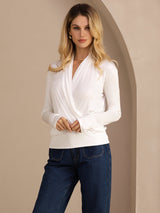 [Weiß] SilkSilky-DE Long Sleeve Damenblusen 004