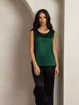[Dunkelgrün] SilkSilky-DE Sleeveless Round Neck Cami Top 003