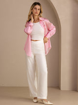 [Rosa Nadelstreifen] SilkSilky-DE Long Sleeve Lapel Collar Damenhemd 007