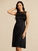 [Schwarz] SilkSilky-DE Sleeveless Illusion Neck Kleider 003