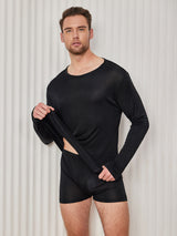 [Schwarz] SilkSilky-DE Long Sleeve Round Neck Herren T-Shirt 001