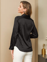 [Schwarz] SilkSilky-DE Long Sleeve Lapel Collar Damenhemd 002