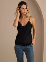 [Schwarz] SilkSilky-DE Spaghetti Strap V Neck Cami Top 003