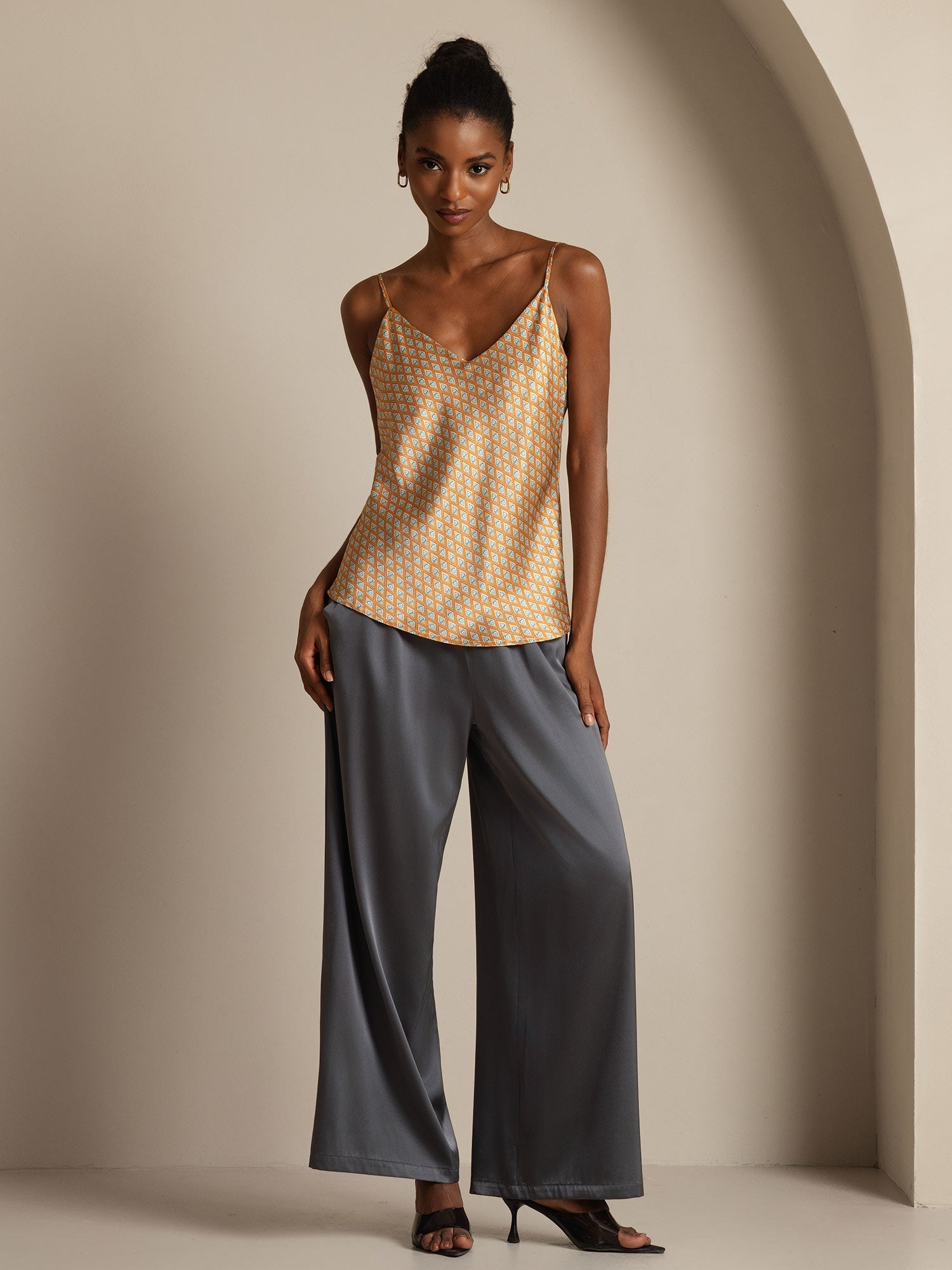 [Floral] SilkSilky-DE Reine Seide V Ausschnitt Cami Top 006,