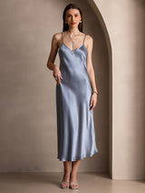 [Graublau] SilkSilky-DE Sleeveless V Neck Kleider 003