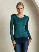 [Posy Grün] SilkSilky-DE Langärmelig Rundhalsausschnitt T-Shirt 004