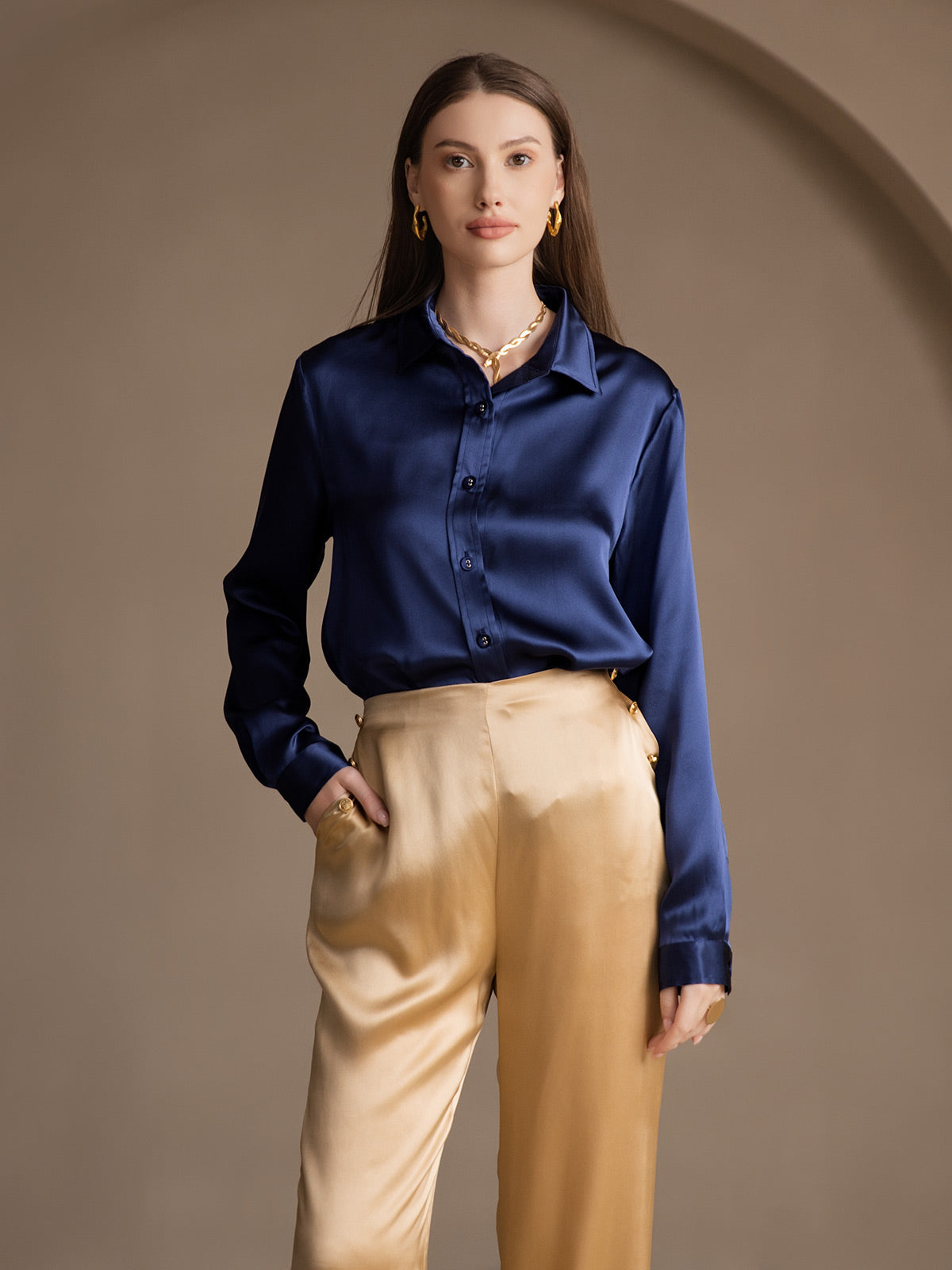[Champagner] SilkSilky-DE 19Momme Seide Womens Pants 008