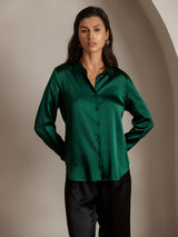 [Dunkelgrün] SilkSilky-DE Long Sleeve Lapel Collar Damenhemd 006