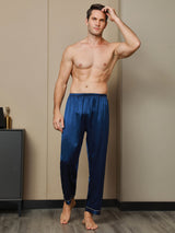 [Dunkelblau] SilkSilky-DE Reine Seide Mens Sleep Bottoms 003,