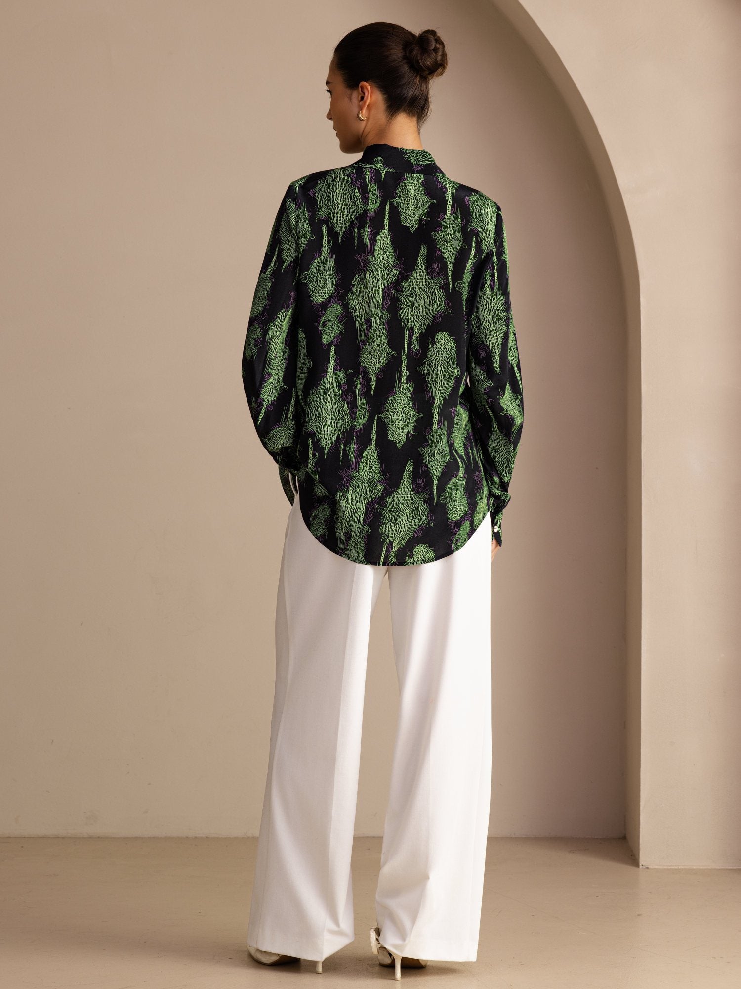 [Schwarzes Moos] SilkSilky-DE Long Sleeve Lapel Collar Bluse 002