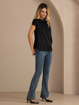 [Schwarz] SilkSilky-DE Short Sleeve Blouse 005