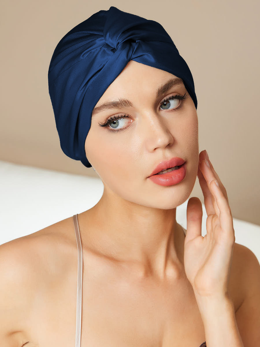 [Dunkelblau] SilkSilky-DE Reine Seide Sleep Cap 001