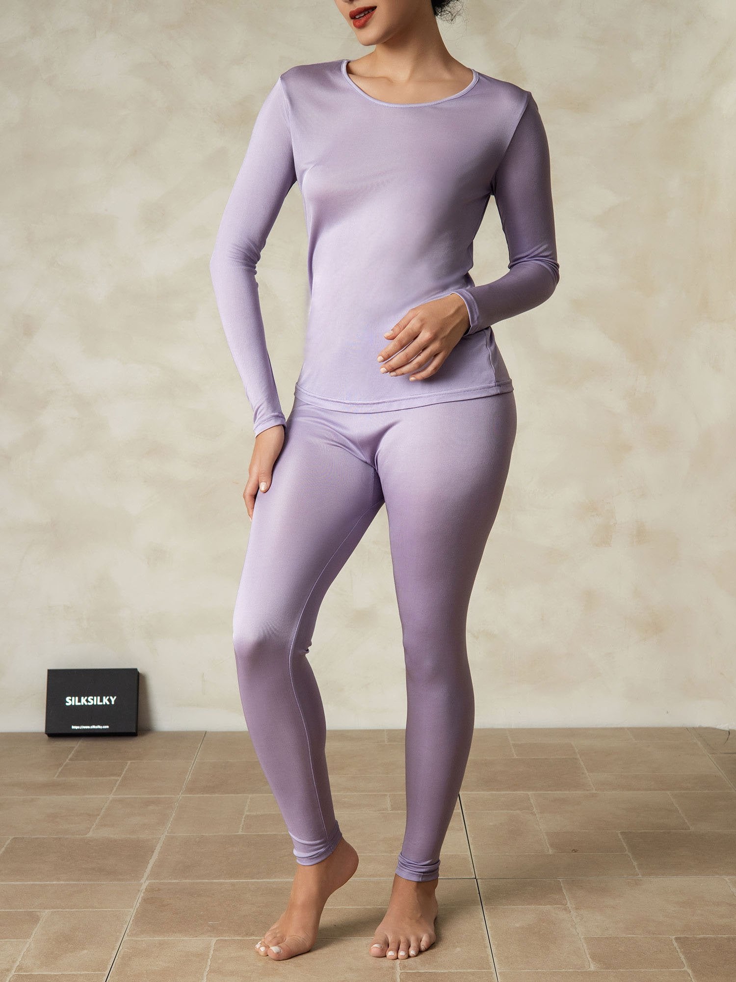 [Violett] SilkSilky-DE Seidenstrick Womens Pajamas 004