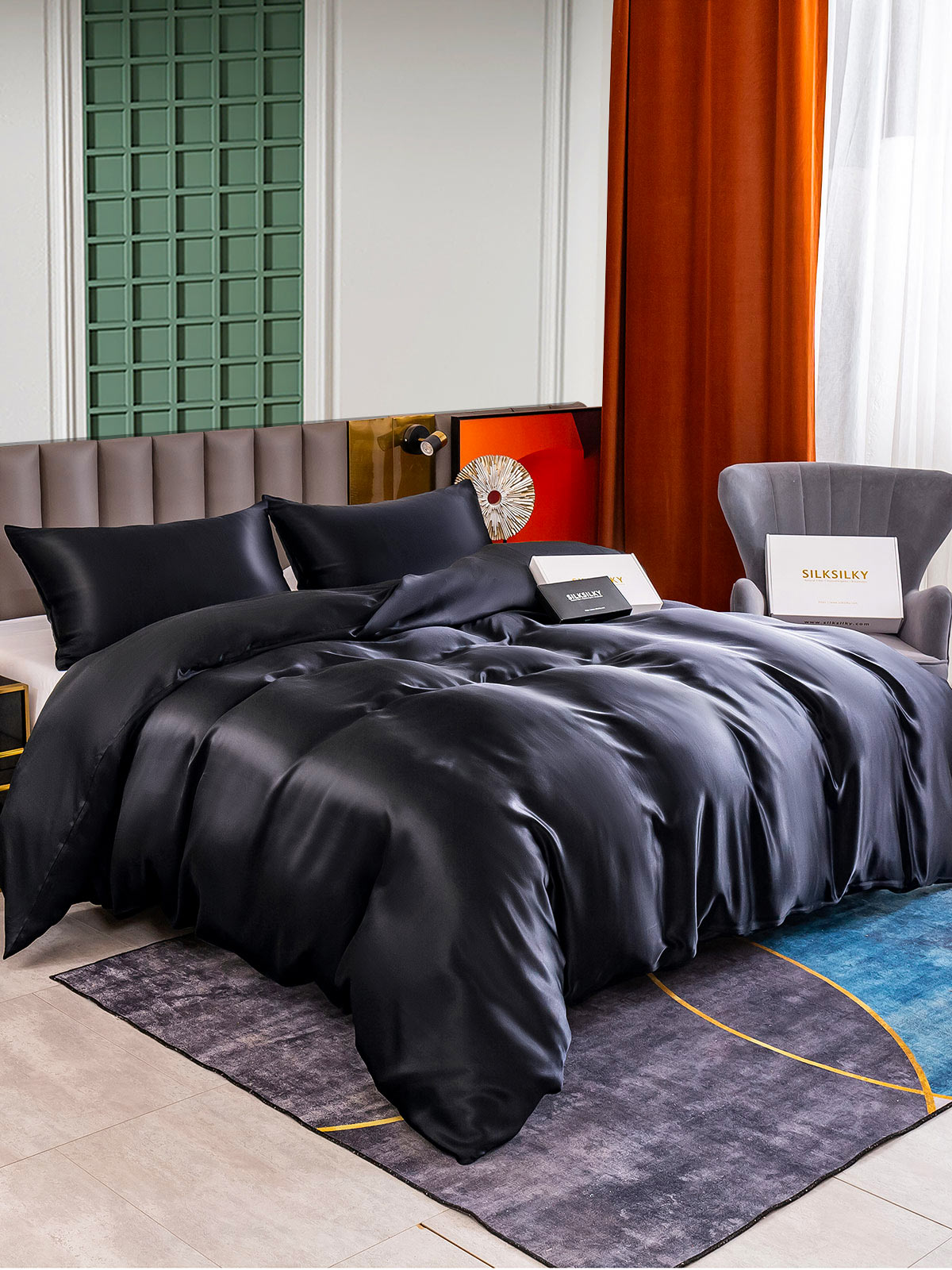 [Schwarz] SilkSilky-DE 25Momme Reine Seide Bedding Set 001