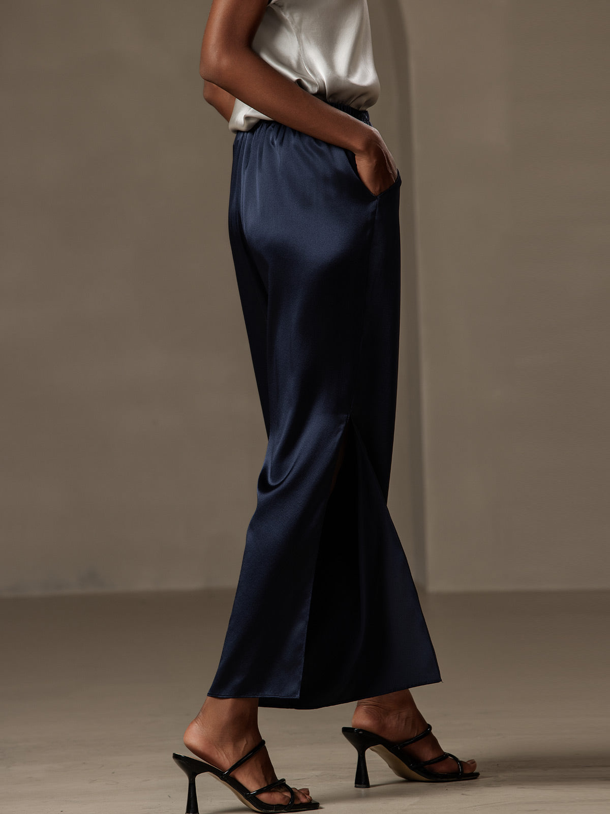 [Dunkelblau] SilkSilky-DE 19Momme Seide Womens Pants 004